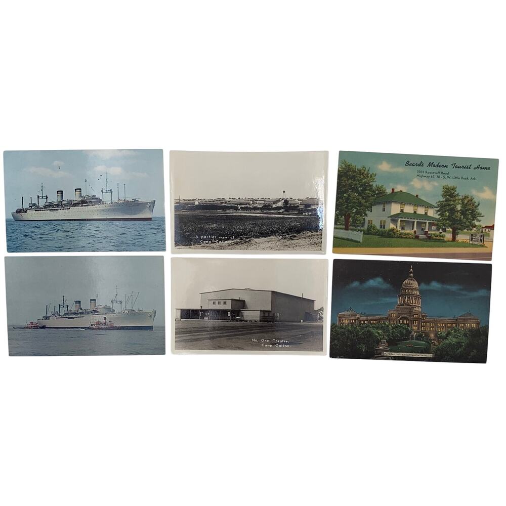 Postcards from the 1930's & 1940's Set of 6 - Vintage Ships WWII Camp TX Capitol